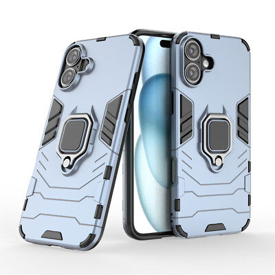 Hülle iPhone 16 Plus Handyhülle Stoßfest 360° Ring Ständer TPU Back Cover Türkis