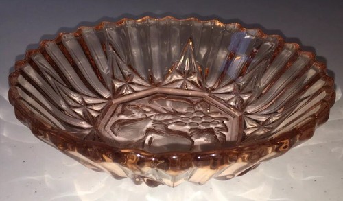 Vintage Orange Tint Glass Bowl with Fruit Design 7 1/8” - 第 2/3 張圖片