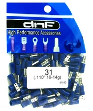 100 PACK 16-14 AWG QUICK DISCONNECT VINYL FEMALE .110" BLUE SPADE CONNECTORS