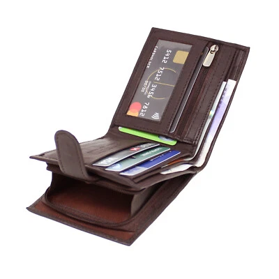 Mens Genuine Leather Wallet Antitheft RFID Blocking Zip Around Coin Pouch Purse