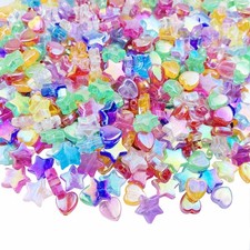 600 PCS Acrylic Heart Star Beads Clear AB Flat Spacer Beads for DIY Jewelry