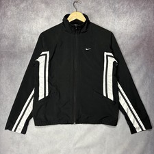 Nike Women's Track Jacket Black Size M 8-10 Black White Stripe Full Zip Lined