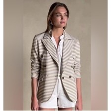 Banana Republic Striped Double Breasted Blazer Womens XXS Tan White Academia New