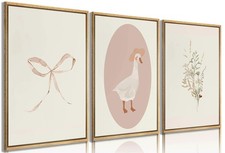 3Pcs Girls Nursery Wall Art Vintage Goose Wall Decor Pictures Pink Bow Poster...