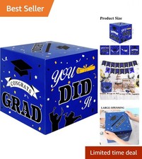 Elegant Blue Graduation Card Box 2026 - Foldable Stylish Party Essential