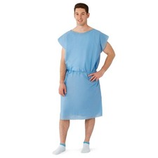 Medline Multilayer Patient Gowns Sleeveless Large Blue SMS Waist Tie Close 50