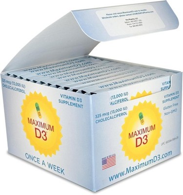 Maximum D3 13000 IU Box 60 Capsules Total 12 Cards/Box x 5 Capsules per Card ...