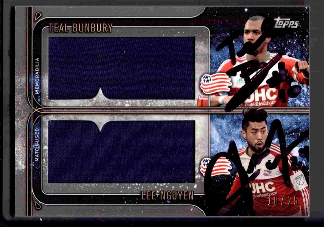 2015 Topps Apex MLS dual relics 10/25 auto Lee Nguyen/Teal Bunbury NE Revolution