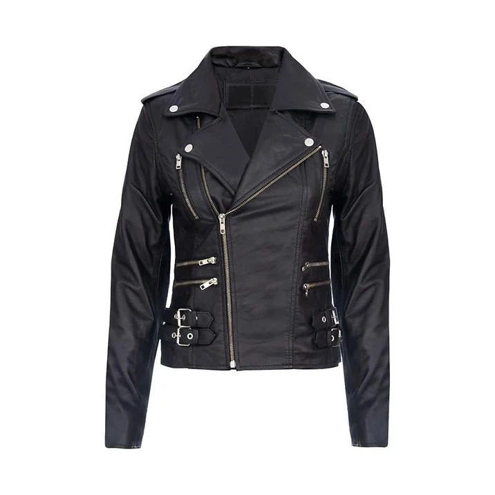 Women's Biker Jacket Ladies Real Leather Formal Coat Plus Size UK Fitted Jacket