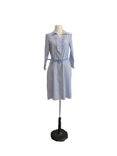 Talbot's Preppy Blue White Pinstriped Shirt Dress with Ruffle Front sz2P