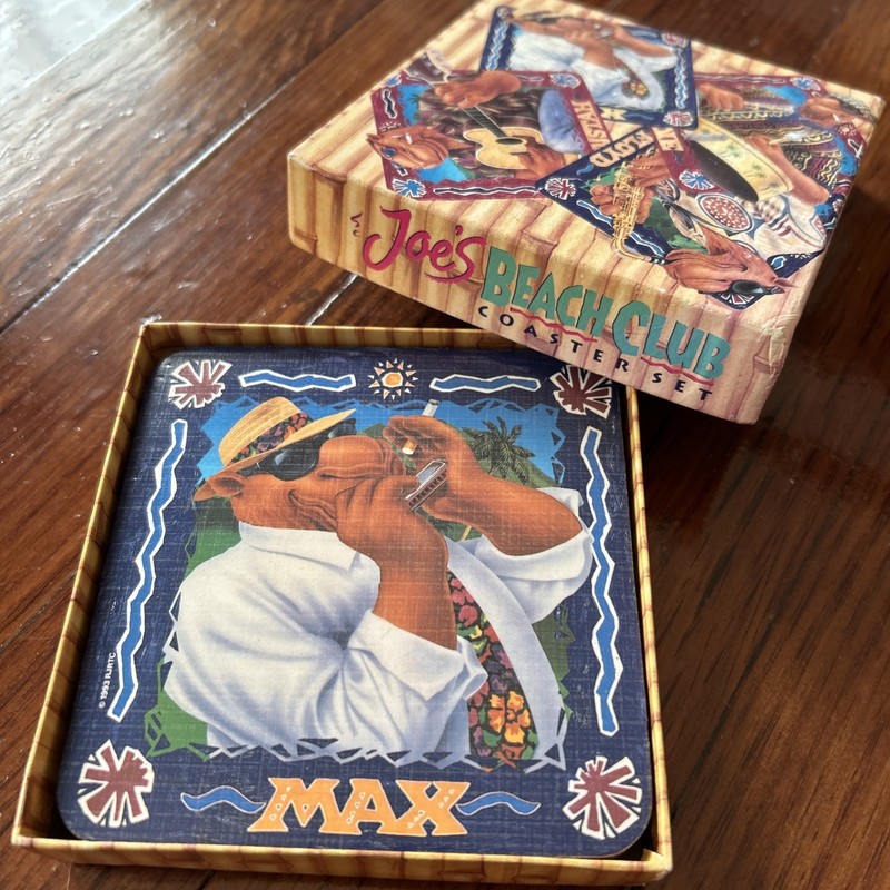 Vintage Camel Cigarettes "Joe's Beach Club" Cork Coasters In Original Box, 4 pcs