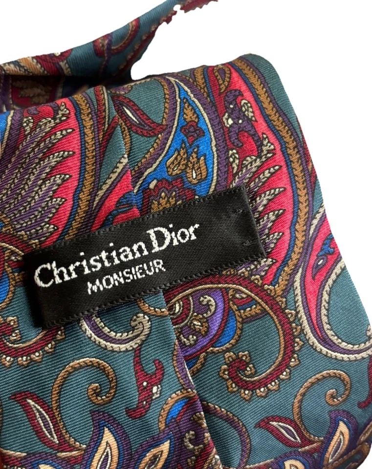 Corbata Christian Dior Monsieur roja con estampado floral y cachemira azul/roja Foto 3 de 4