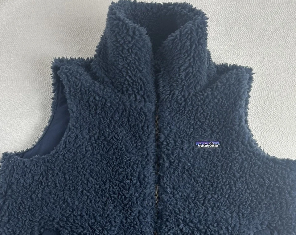 Chaleco Patagonia Mujer Mediano Cremallera Completa Usado Sherpa Vellón Azul Marino Forrado Foto 2 de 4