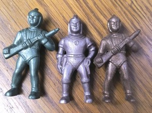 3 Lot Vintage 1950s AJAX Archer Spacemen Hard Plastic Atomic Age 3" Space Figure