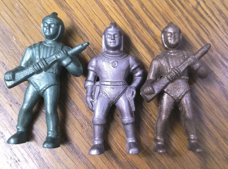 3 Lot Vintage 1950s AJAX Archer Spacemen Hard Plastic Atomic Age 3" Space Figure