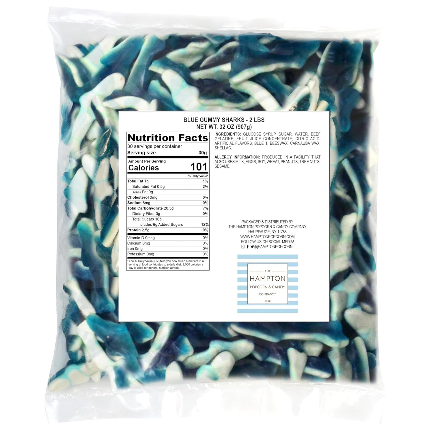 ✨Blue Gummy Sharks Candy, 2 Pound Bulk Bag, the Hampton Popcorn & Candy Company