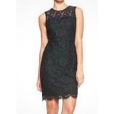 Banana Republic Petite Lace Sheath Dress Women's 00P Black Keyhole Back Zip
