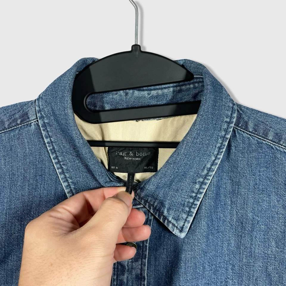 Rag & Bone Denim Button Front Shirt Mens XL Medium Wash Retro Western Casual - Image 3 of 4