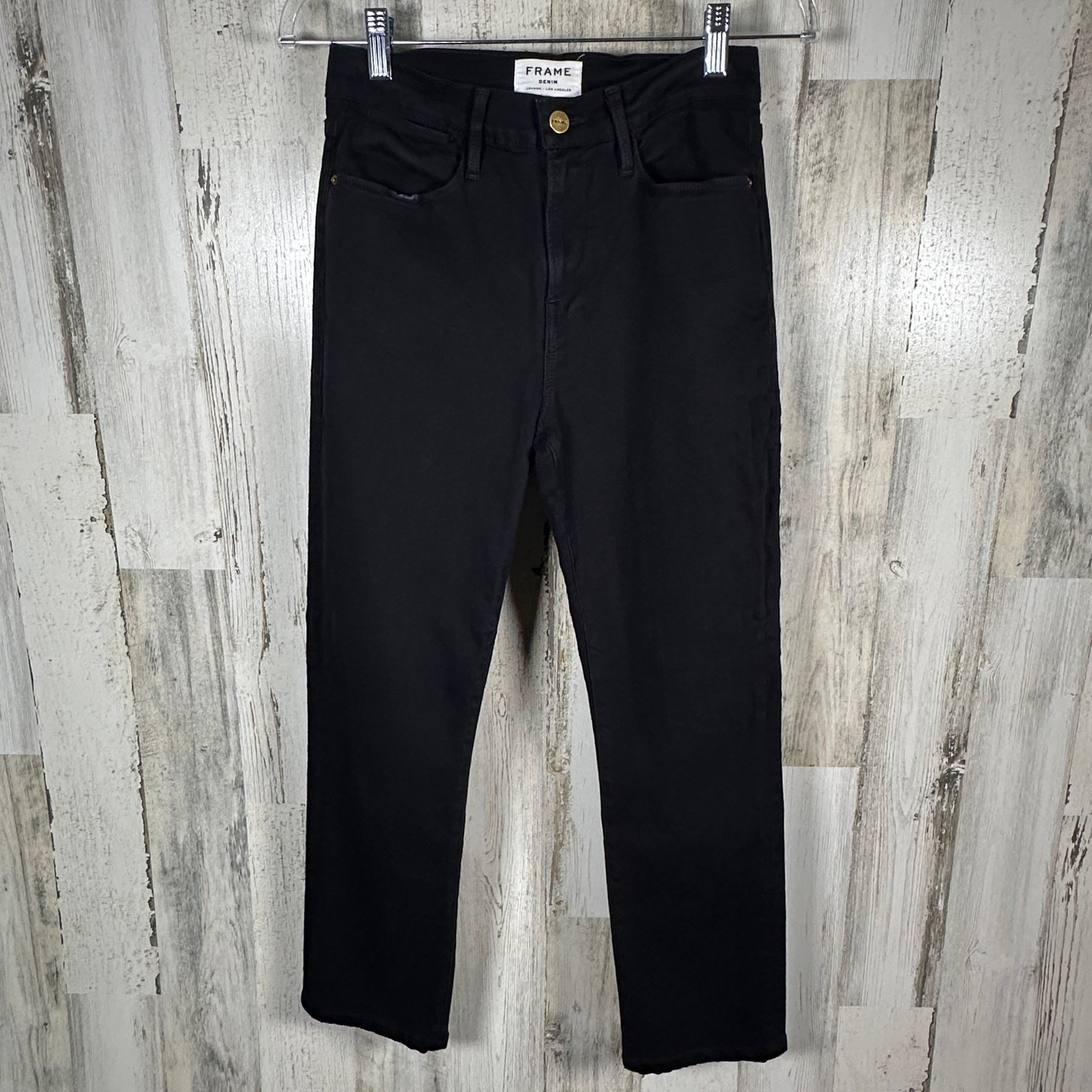 FRAME Le High Straight Jeans – Film Noir Black – Size 28 – High Rise – MSRP $238