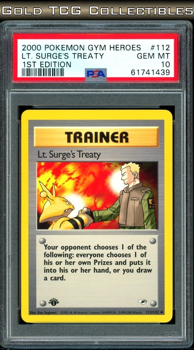 PSA 10 ⭐️ Pokemon Lt. Surge's Treaty 112 1st Edition Gym Heroes Vintage Non-Holo