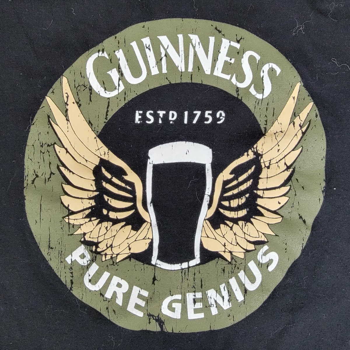 Guinness Pure Genius Winged Pint Logo Official Merch Mens T Shirt Black Size L