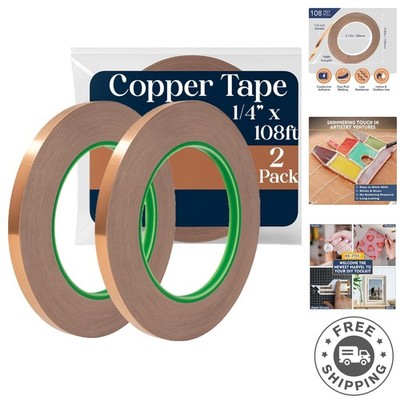 Copper Tape 1/4'' x 108ft [2 Pack] - Effective EMI Shielding & Crafting Essential