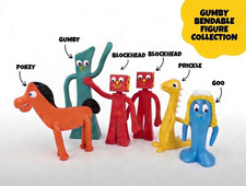 Gumby Bendable Figure Collection Gumby,Pokey,Prickle, Goo & 2 Blockheads RARE!!!