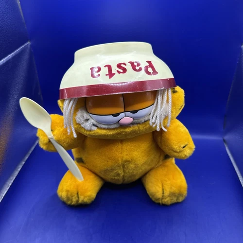 Cuenco y cuchara de pasta de ataque de espagueti de peluche Garfield vintage Dakin 1981 Jim Davis - Imagen 2 de 9