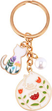 Cat Keychain Pendant, Cute Bag Charms Enamel Flower Keyring Kawaii Cat Key Chain