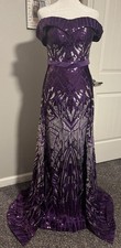 Prom Formal Ball Gown NWOT Size Small Purple Sequins Long Off The Shoulder