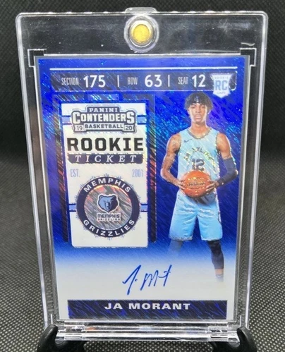 2019 Panini Contenders FOTL Blue Shimmer Ja Morant ROOKIE TICKET Auto #/20 RC!