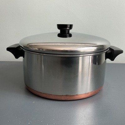 Vintage Revere Ware 1801 Copper Bottom 4 1/2 Qt Quart Stock Pot W/Lid