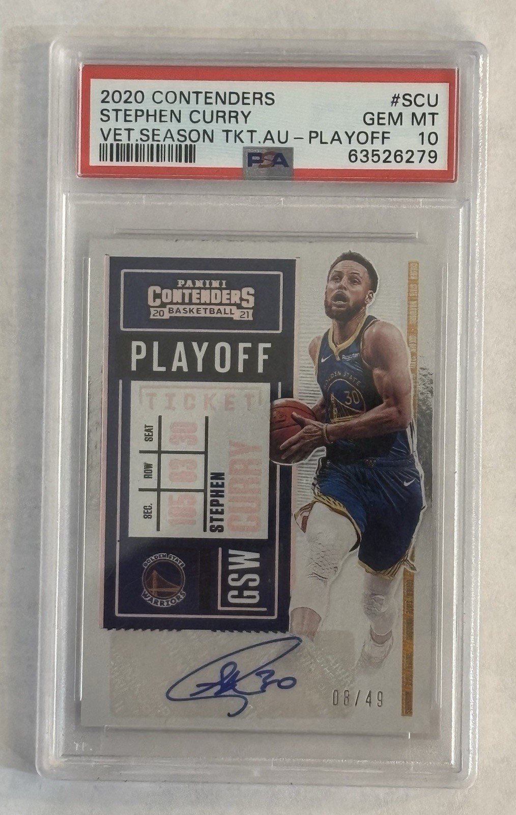 Stephen Curry 2020 Contenders Veteran Season Playoff Ticket /49 Auto PSA 10 #SCU 
