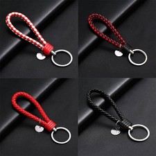 Leather Braided Woven Rope Keychain DIY Bag Pendant Key Car Holder Keyring JQ