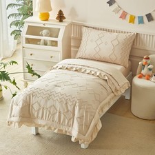 AIKASY Toddler Bedding Set 4 Pieces Super Soft Comforter Set, Shabby Boho Boh...