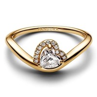 Pandora Ring GrößE 58, Damenring Mit Gewelltem Herz, Gold