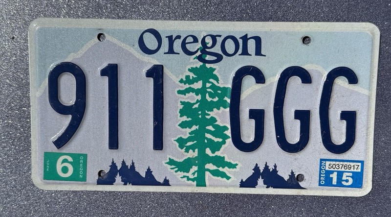 OR Custom License Plate Oregon Vanity Personalized 911 GGG Porsche Emergency
