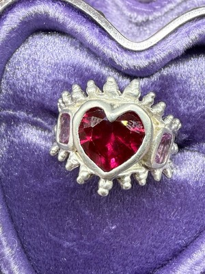 MILLIE SAVAGE RUBY HEART STERLING SILVER 925 CHUNKY RING SZ P US 7.5 17.7 MM