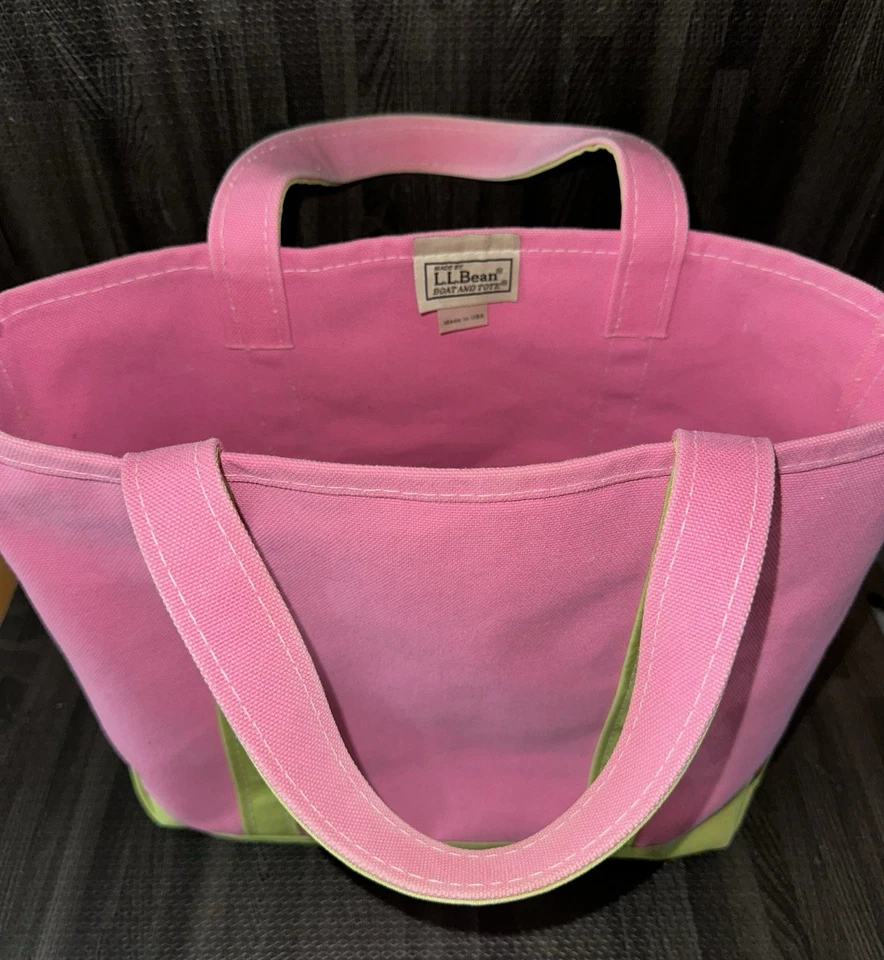 Bolso de Lona LL Bean Boat & Tote Años 90 De Colección Mediano Rosa Verde Hecho en EE. UU. Raro 0DSG1 Foto 4 de 4