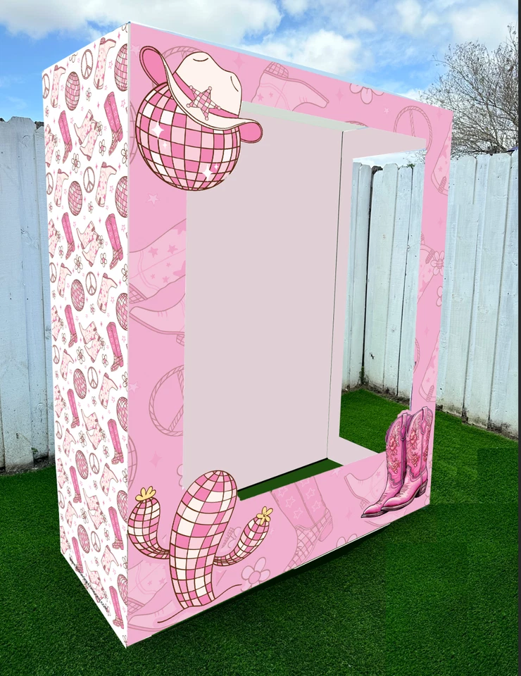 Cabina de fotos de vaquera rosa - telón de fondo de fiesta occidental de tamaño natural para niñas y mujeres Foto 4 de 4