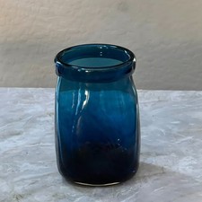 Clear Glass Vase 6.5" Tall Cobalt Blue Rolled Lip