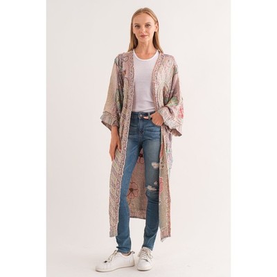 Raj Duster Kimono Floral Paisley Embroidered Cardigan Boho OS Festival