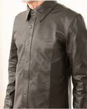 Men's Real Cow Leather Full Sleeves Shirt Hand Made Button Front Leather Shirt