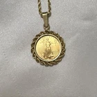 14K Gold Chain Necklace w/ Walking Liberty COPY Coin Pendant Rope Bezel ~13g
