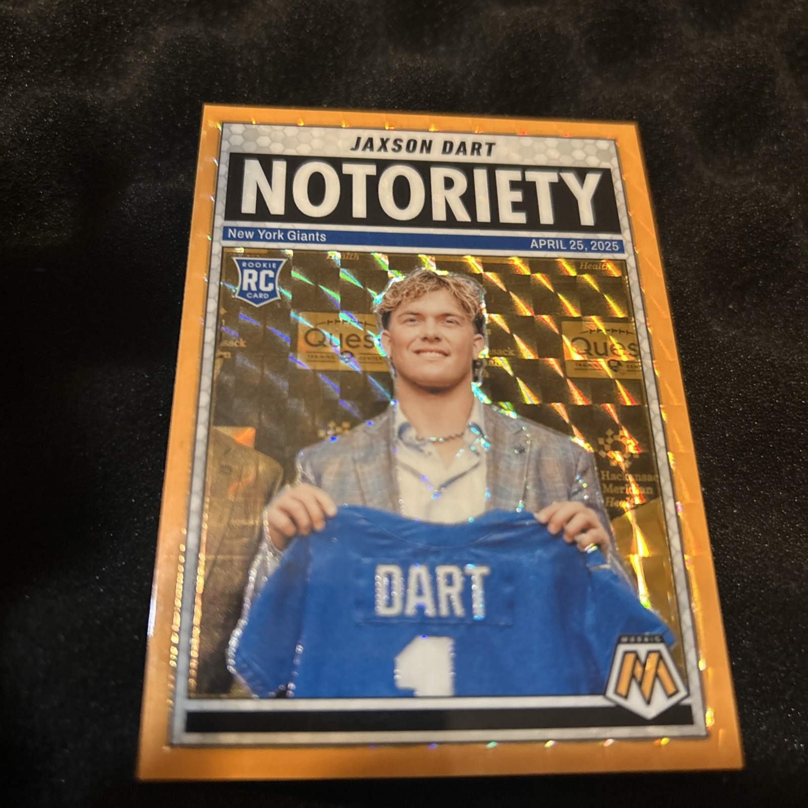 2025 Panini Mosaic Jaxson Dart Orange Fluorescent Notoriety #11 RC Giants Prizm