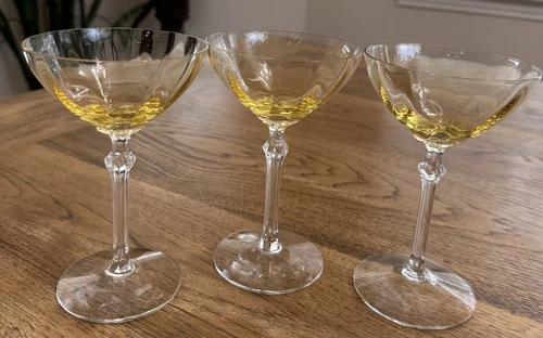 Vintage Fostoria Topaz Cut Stem Champagne Coupes Set Of 3 1929-1936