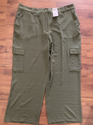 #ad #ad TU Sainsbury#x27;s Trousers Khaki Green Wide Leg Cargo UK 22 New GBP 10.39