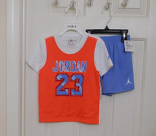 NWT 2pc Jordan Orange White Blue Shirt  Blue Shorts Set sz 4t