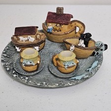 Vintage Noah's Ark Miniature Tea Set Animal Resin Figurine Decor Collectible