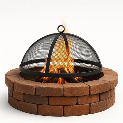FEBTECH Fire Pit Spark Screen 36" Round Lid - Fire Pit Steel Lid with Hook For Fireplace
